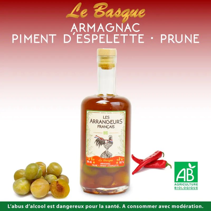 Le Basque : Armagnac Prune Piment d'Espelette 70 cl - 32% d'alcool - goobio-and-zen