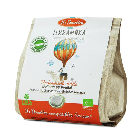 TERRAMOKA 16 dosettes biodegradables & compatibles Senseo - Adèle - goobio-and-zen