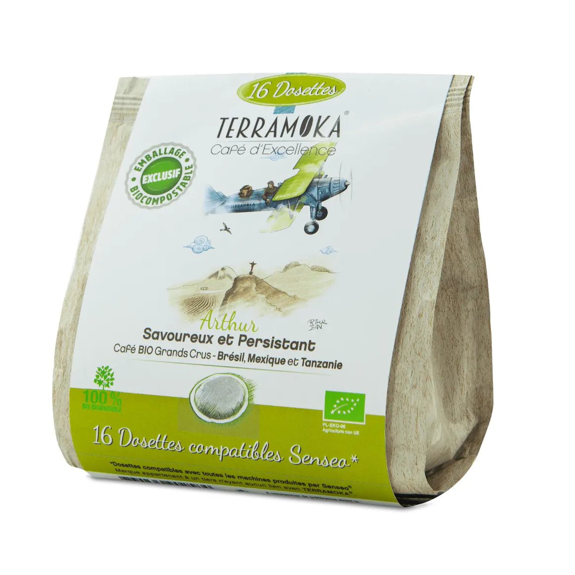 TERRAMOKA 16 dosettes biodegradables & compatibles Senseo - Arthur - goobio-and-zen