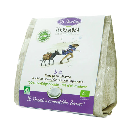 TERRAMOKA 16 dosettes biodegradables & compatibles Senseo - Ines - goobio-and-zen
